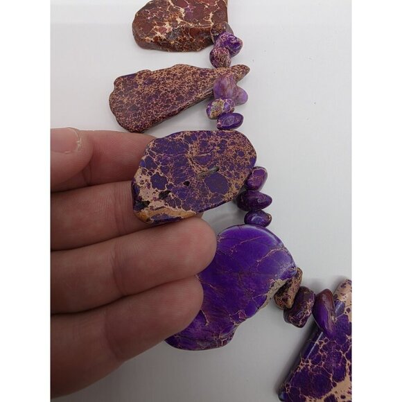 Purple‎ Sea Sediment Imperial Jasper Necklace Handmade Slabs Chips 18" Statement - Picture 8 of 11